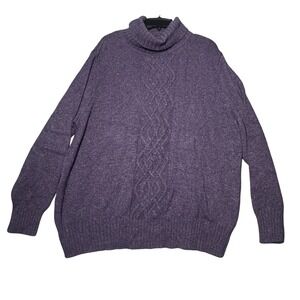 Sonoma Life + Style Women's 2X Purple Heathered Cable Knit Turtleneck Sweater